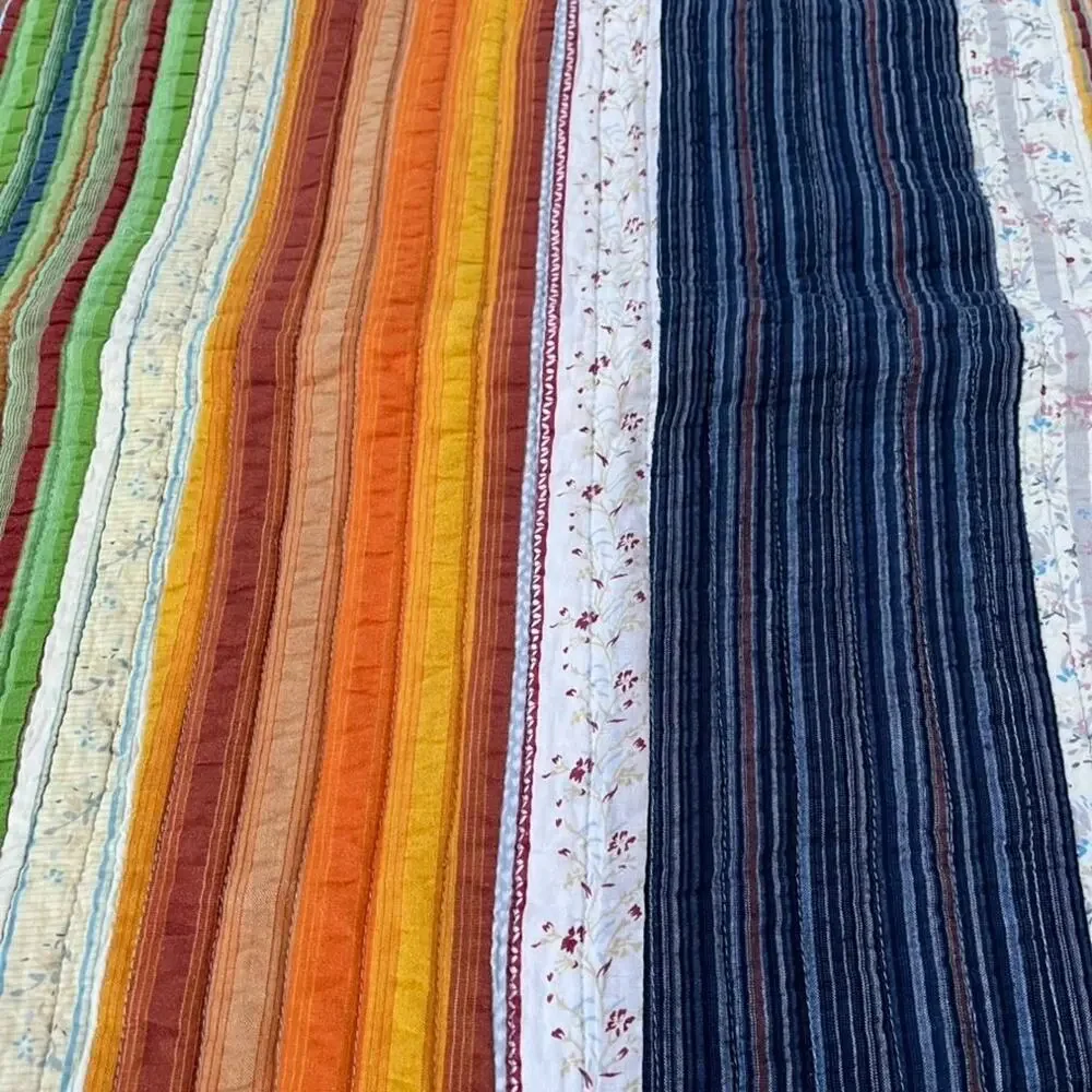 Pier One 1 Set of 2 Standard Pillow Shams Quilted Tie Back Colorful Stripes